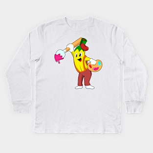 Banana as Painter with Paint brush Kids Long Sleeve T-Shirt